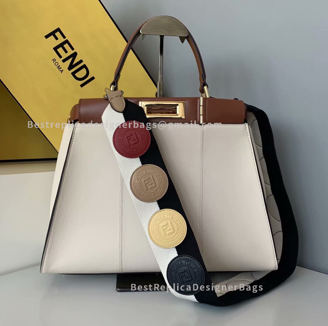 Fendi Peekaboo Iconic Medium Bicolor White Leather Bag 2117M